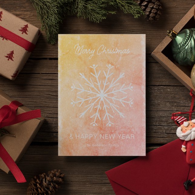 Pink and Orange Merry Christmas New Year Snowflake Holiday Card (Front
)