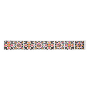 Pink and Orange Mexican Folk Tile Satin Ribbon