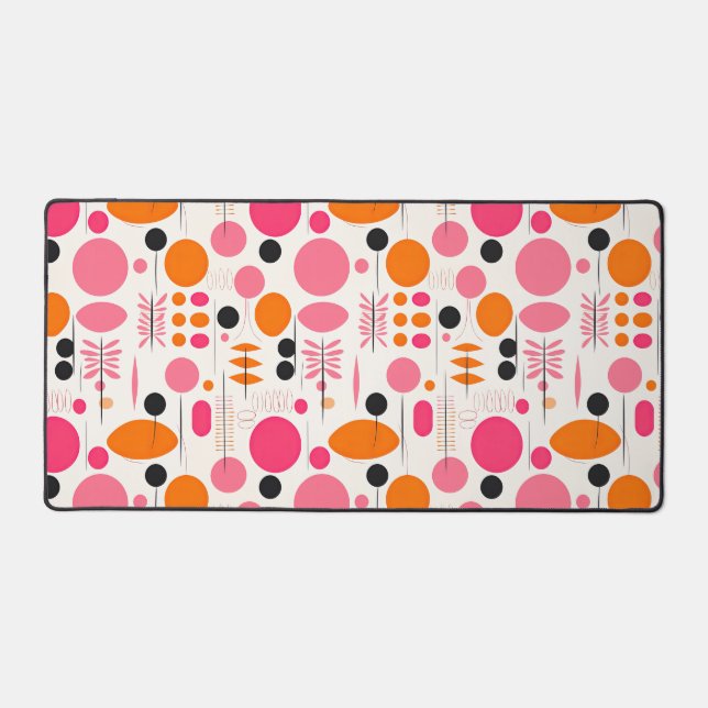 Pink and Orange Mid Century Geometric Pattern Desk Mat (Front)