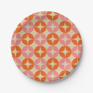 Pink and Orange Mid Century Mod Geometric Pattern Paper Plate