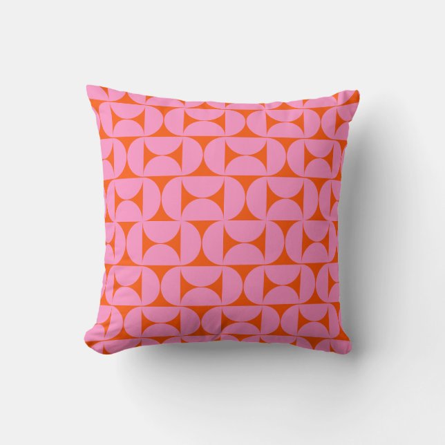 Pink And Orange Mid Century Modern Pattern Cushion (Front)