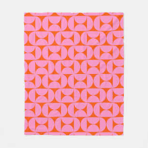 Pink And Orange Mid Century Modern Pattern Fleece Blanket