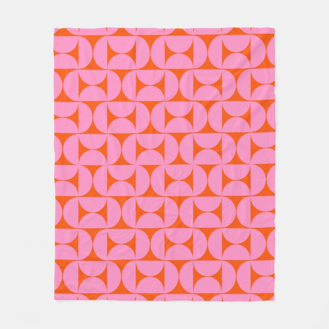 Pink And Orange Mid Century Modern Pattern Fleece Blanket (Front)