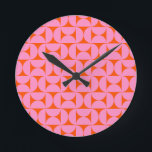 Pink And Orange Mid Century Modern Pattern Round Clock<br><div class="desc">Retro Mid Century Modern Pattern – Abstract Geometric Shapes – Cute and Minimalist Geometric Pattern in pink and orange.</div>