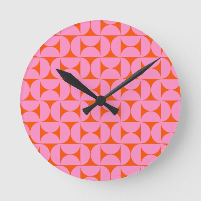 Pink And Orange Mid Century Modern Pattern Round Clock (Front)