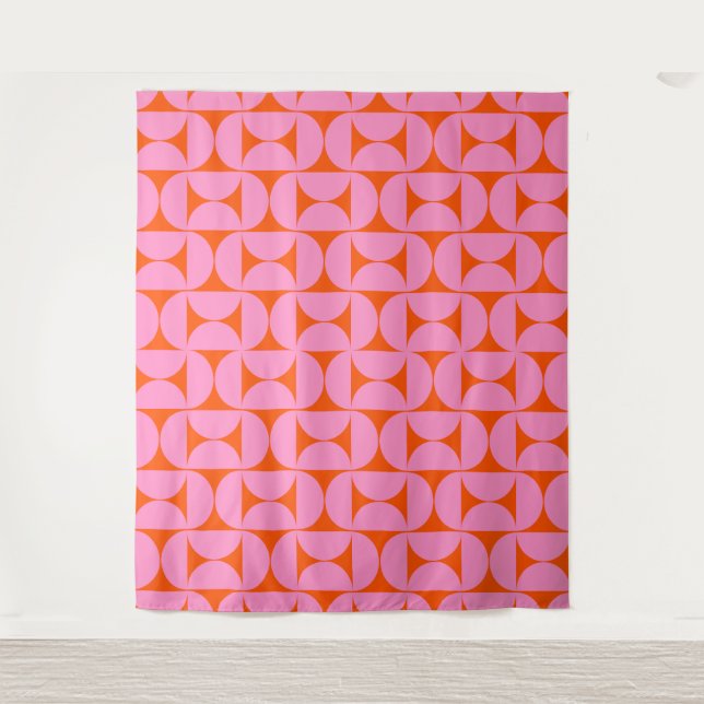 Pink And Orange Mid Century Modern Pattern Tapestry (Front)