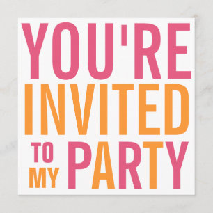 Pink and Orange Mod Teen Tween Party Invitation