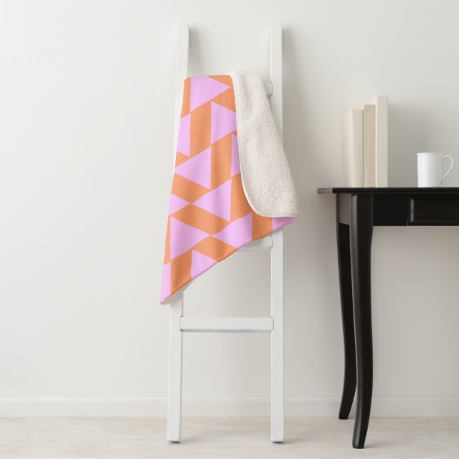 Pink and Orange Modern Geometric Triangle Pattern Sherpa Blanket (In Situ)
