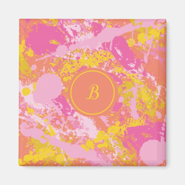 Pink and Orange Monogram Magnet (Front)