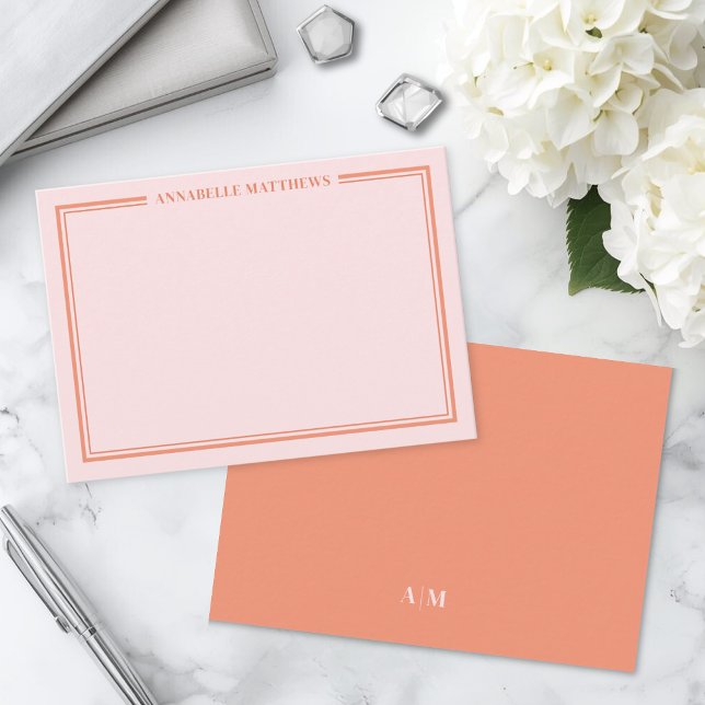 Pink And Orange Name Monogram Card (Pink And Orange Name Monogram Note Card )