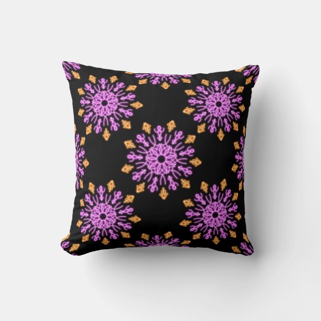 Pink and orange neon flower cushion (Front)