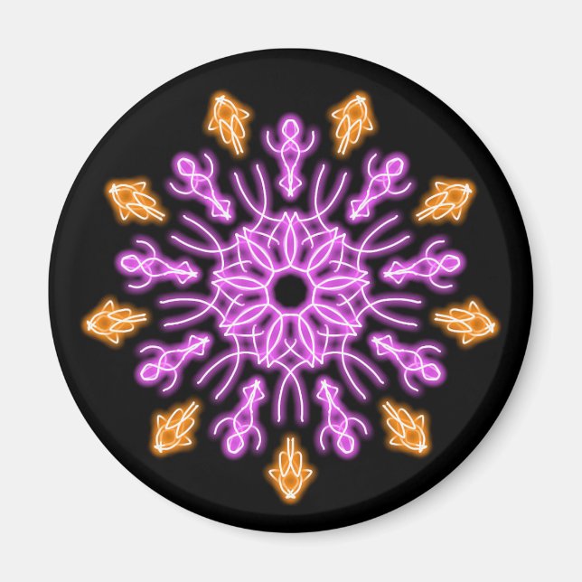 Pink and orange neon flower magnet (Front)