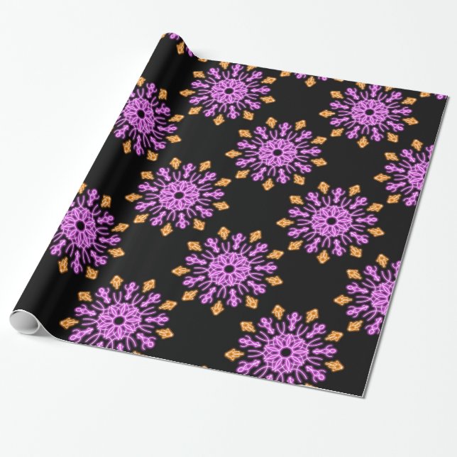 Pink and orange neon flower wrapping paper (Unrolled)