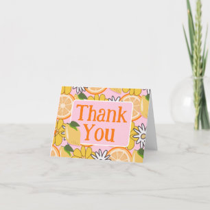 Pink And Orange Orange Fruit Floral  Thank You Card
