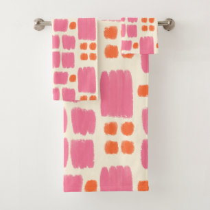 Pink and Orange painted shapes on a Cream backgrou Bath Towel Set