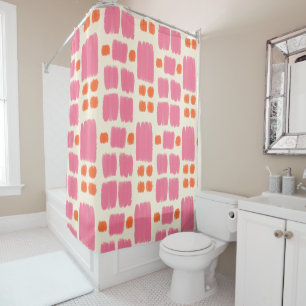 Pink and Orange painted shapes on a Cream backgrou Shower Curtain