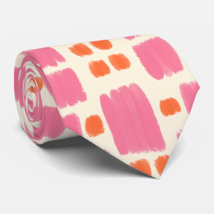 Pink and Orange painted shapes on a Cream backgrou Tie