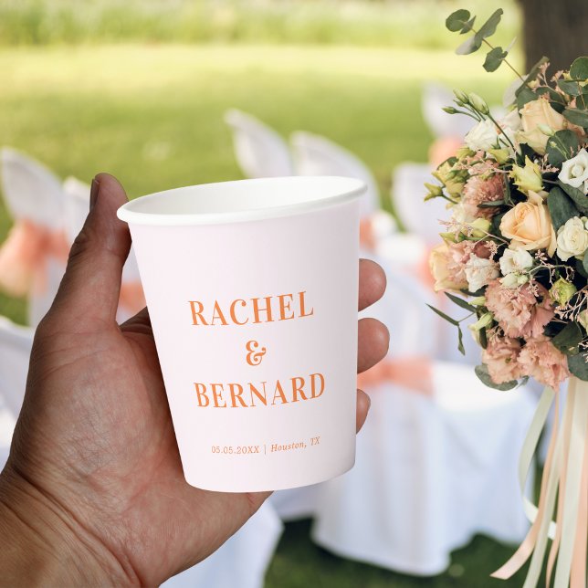 Pink and Orange Peach Apricot Typography Wedding   Paper Cups (Creator Uploaded)