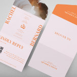 Pink and Orange Peach Typography QR Code Wedding   All In One Invitation<br><div class="desc">Surprise your loved ones with this stylish invitation,  featuring typography in orange,  pink background,  custom photo and qr code. Easily add your own details by clicking on the "personalise" option.</div>
