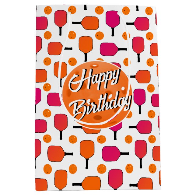 Pink and Orange Pickleball Paddles Personalised Medium Gift Bag (Front)