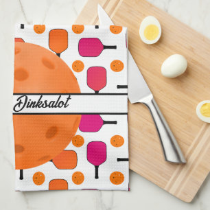 Pink and Orange Pickleball Paddles Personalised Tea Towel