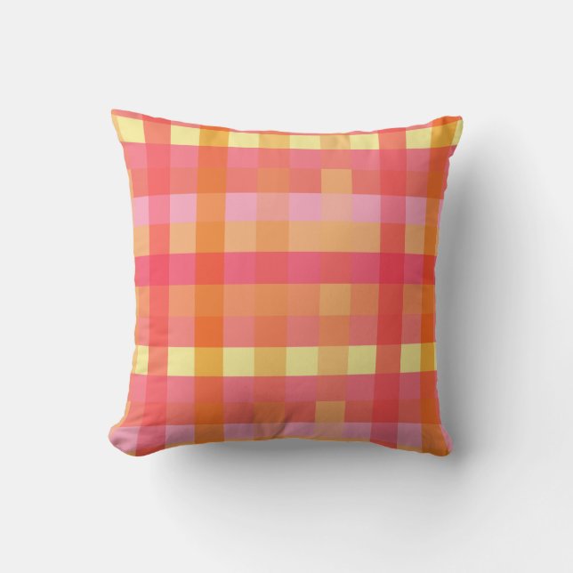 Pink and orange plaid cushion (Front)