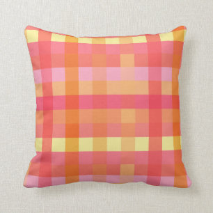 Pink and orange plaid cushion