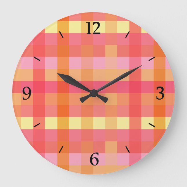 Pink and orange plaid large clock (Front)