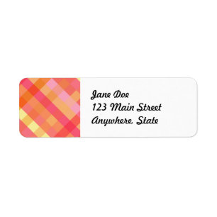 Pink and orange plaid return address label