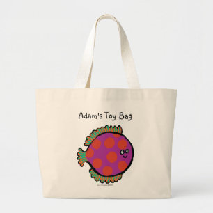 Pink and Orange Polka-Dot Fish Large Tote Bag