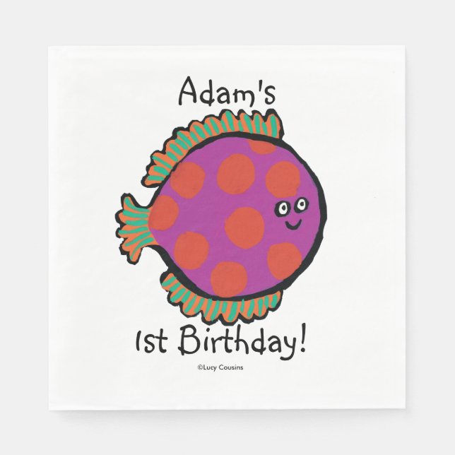 Pink and Orange Polka-Dot Fish Napkin (Front)