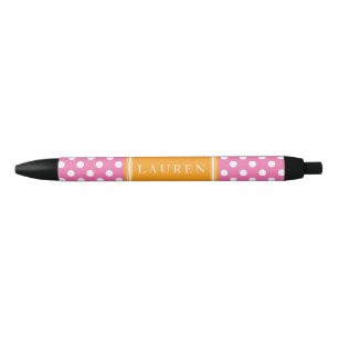 Pink and Orange Polka Dots Pattern Black Ink Pen