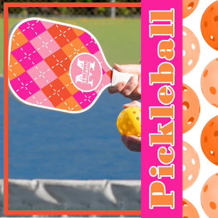 Pink and Orange Preppy Sporty Personalised Pickleball Paddle