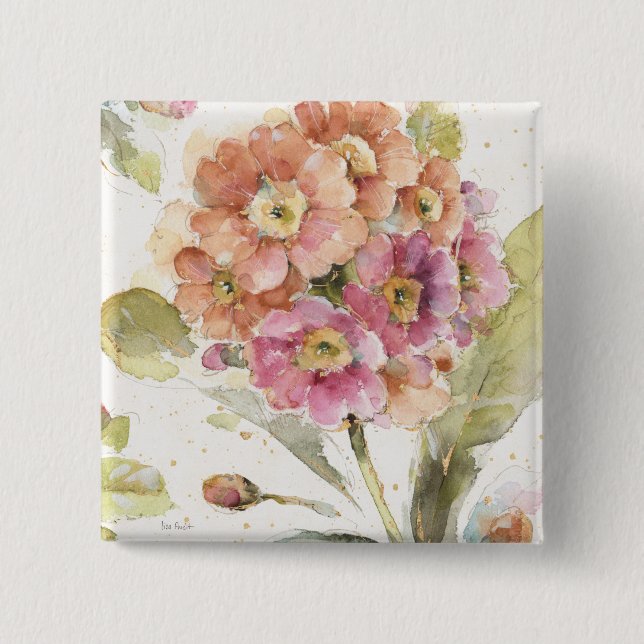 Pink and Orange Primrose 15 Cm Square Badge (Front)