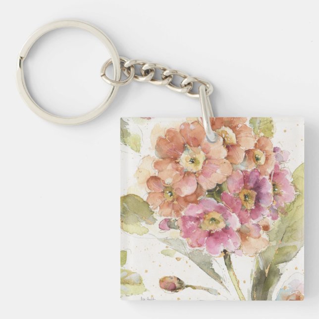 Pink and Orange Primrose Key Ring (Front)