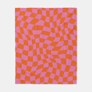 Pink And Orange Psychedelic Chequered Groovy Grid Fleece Blanket