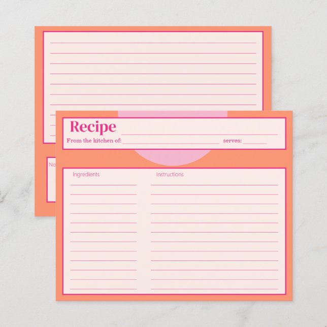 Pink and Orange Recipe Card (Front/Back)