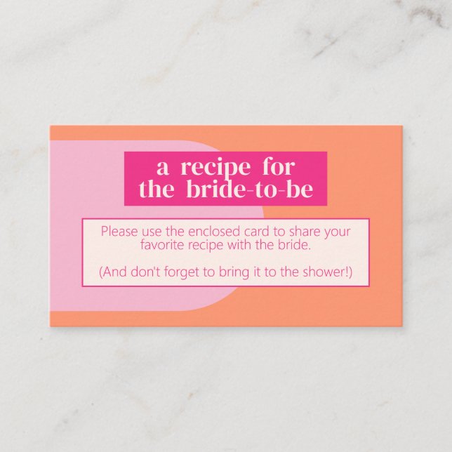 Pink and Orange Recipe for the Bride Enclosure Card (Front)