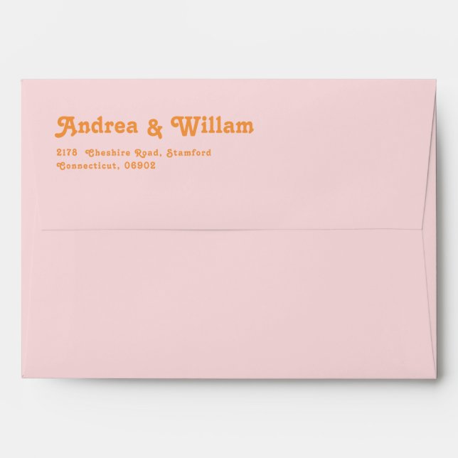 Pink and Orange Retro 70s Funky Wedding Envelope (Back (Top Flap))