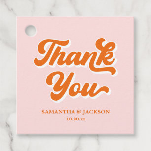 Pink and Orange Retro 70s Thank You Wedding Favour Tags