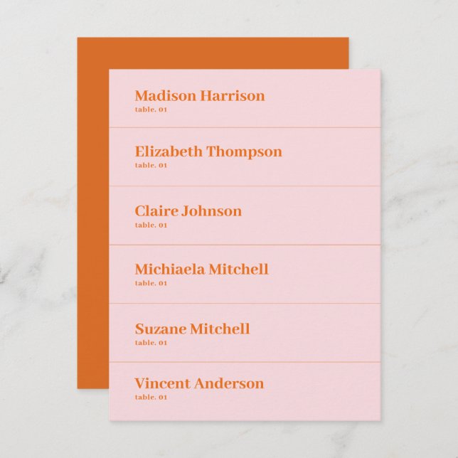 Pink and Orange Retro Disco Wedding Place Card DIY (Front/Back)