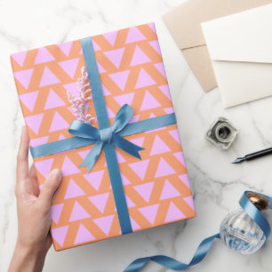 Pink and Orange Retro Geometric Triangle Pattern Wrapping Paper