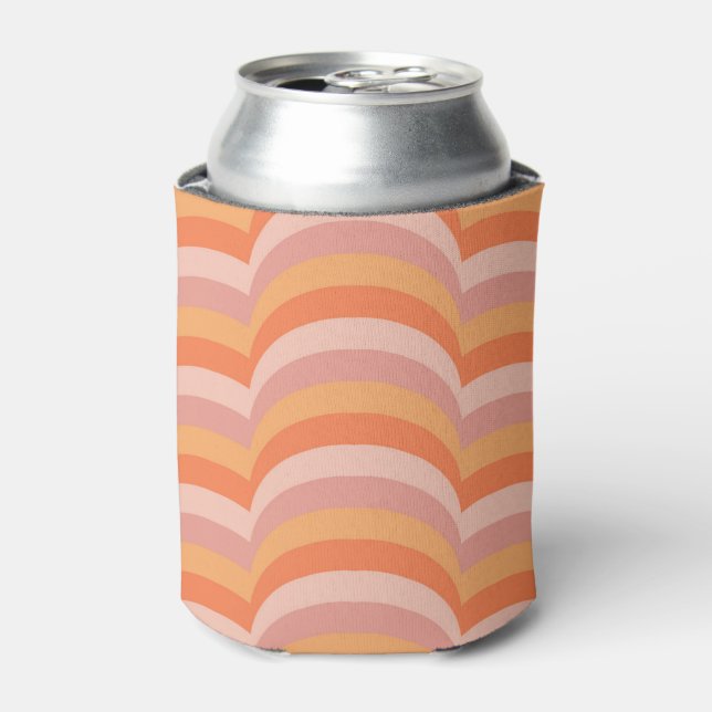 Pink and orange retro style curves pattern can cooler (Can Front)