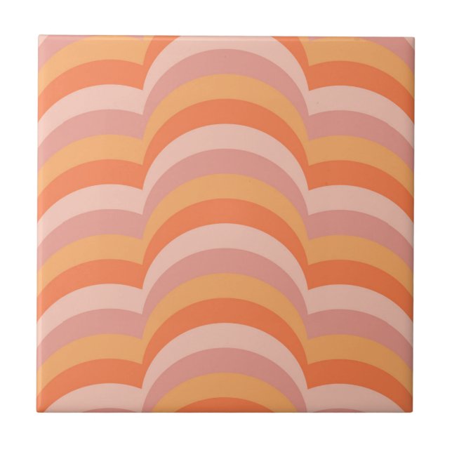 Pink and orange retro style curves pattern ceramic tile (Front)