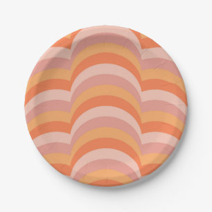 Pink and orange retro style curves pattern paper plate