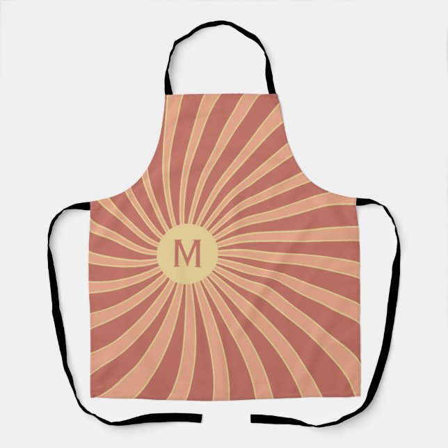 Pink and orange retro style sunburst design apron (Front)