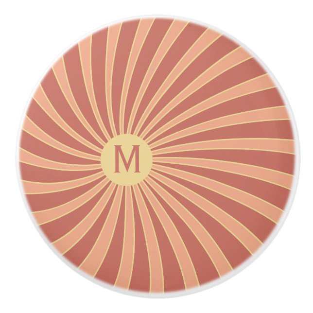 Pink and orange retro style sunburst design ceramic knob (Front)