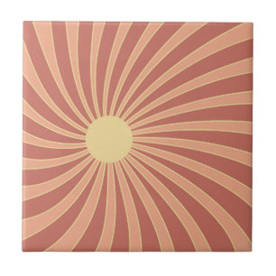 Pink and orange retro style sunburst design ceramic tile