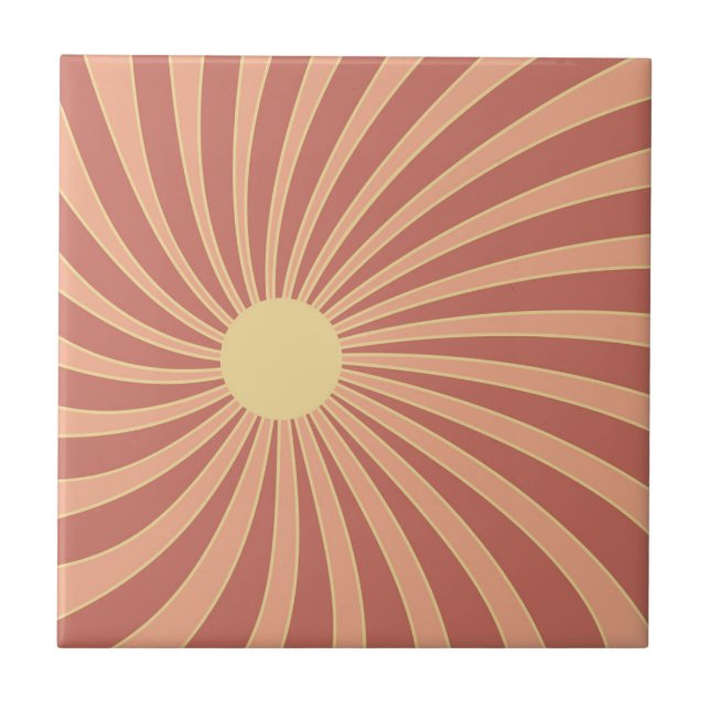 Pink and orange retro style sunburst design ceramic tile (Front)