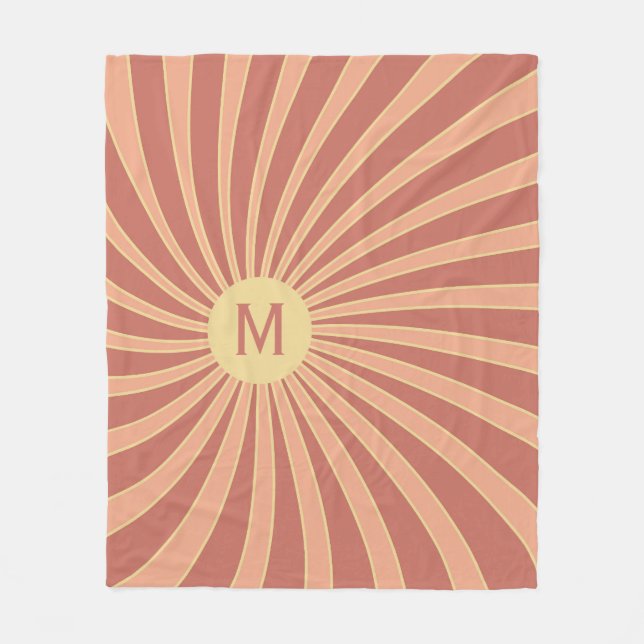 Pink and orange retro style sunburst design fleece blanket (Front)